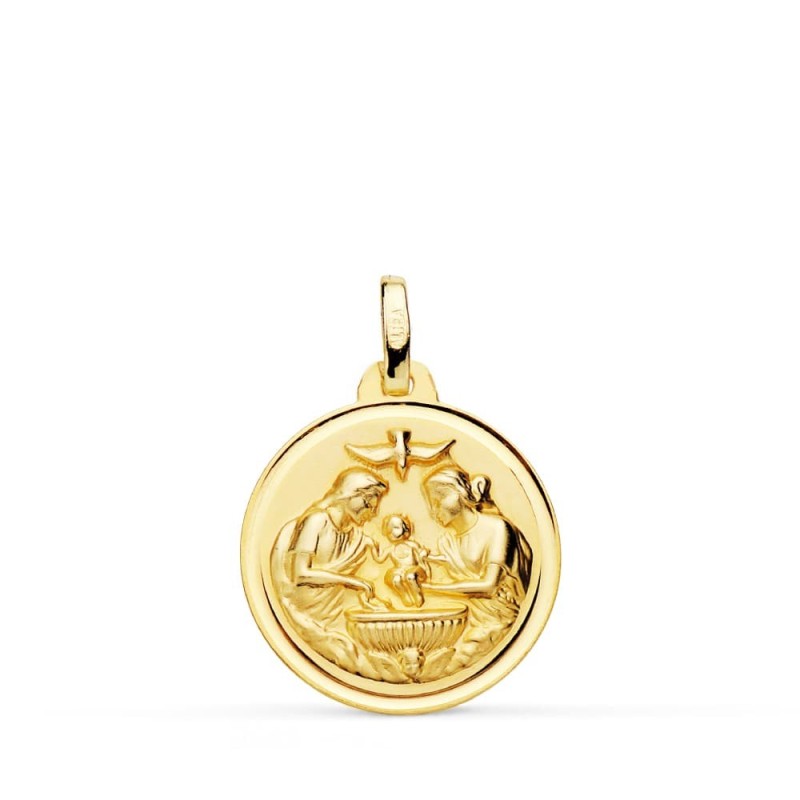 Medalla Oro Amarillo Nuevo Bautismo Bisel 18 Mm oro 18k