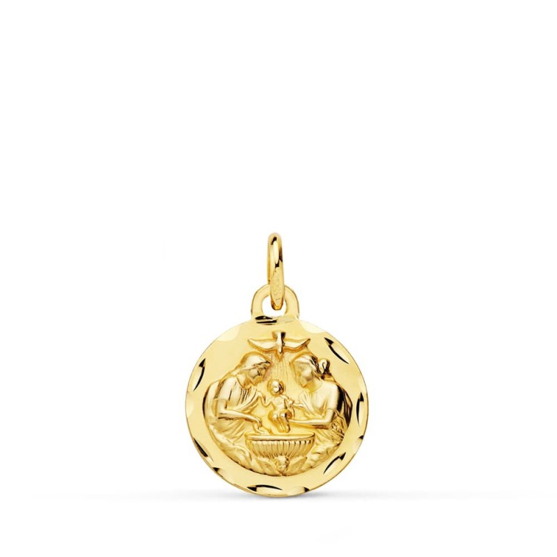 Medalla Oro Amarillo Bautismo Tallada 14 Mm oro 18k
