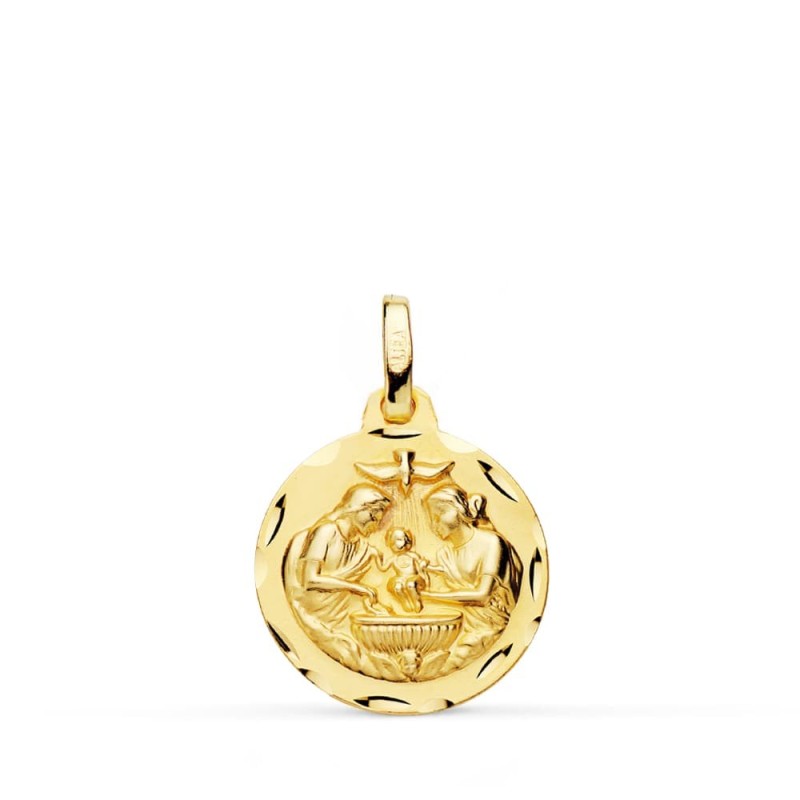 Medalla Oro Amarillo Nuevo Bautismo Tallada 16 Mm oro 18k