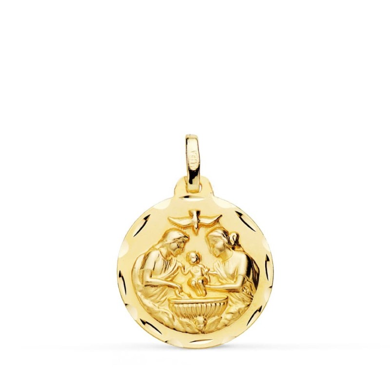 Medalla Oro Amarillo Nuevo Bautismo Tallada 18 Mm oro 18k