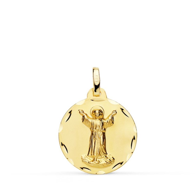 Medalla Oro Amarillo Divino Niño Tallada Oro Amarilo18 Mm oro 18k