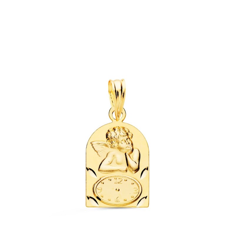 Medalla Oro Amarillo Arco Angelito Burol Con Reloj Tallada 18X11 Mm oro 18k