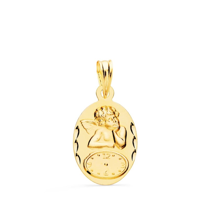 Medalla Oro Amarillo Oval Angelito Burlon Con Reloj Tallada 19X12 Mm oro 18k