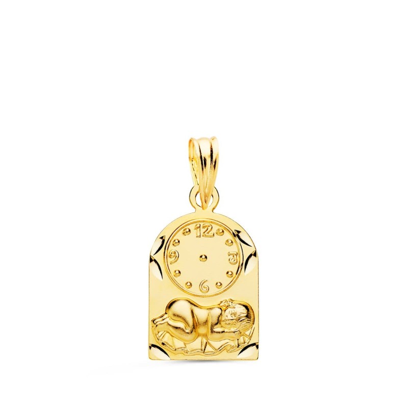 Medalla Oro Amarillo Arco Niño De La Hora Con Reloj Tallada 18X11 Mm oro 18k