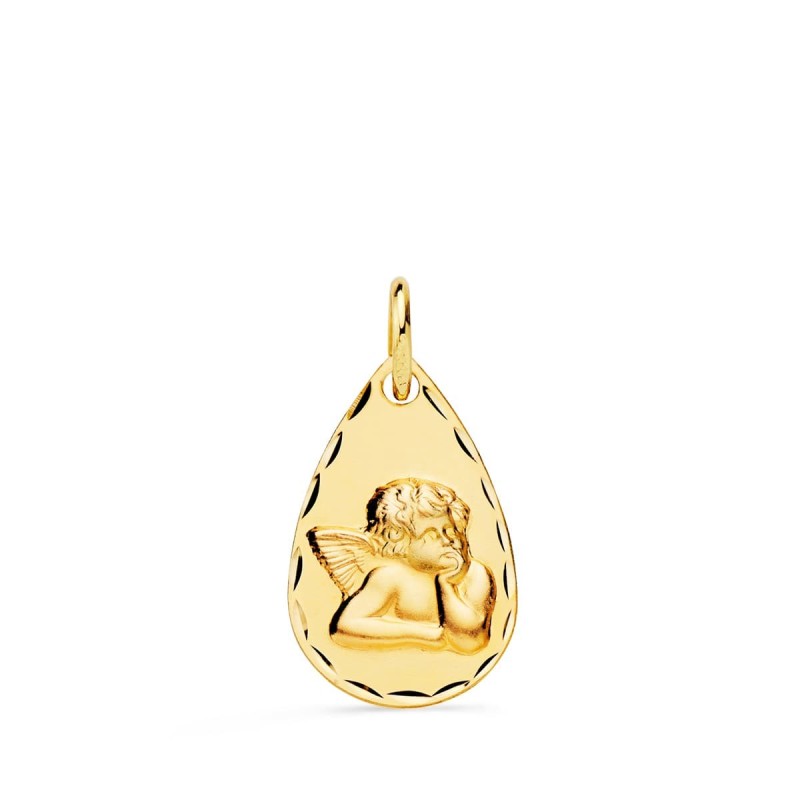 Medalla Oro Amarillo Gota Angelito Burlon Tallada 19X11 Mm oro 18k