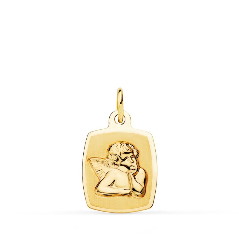 Medalla Oro Amarillo Tonel Angelito Burlon Brillo Y Mate 19X13 Mm oro 18k
