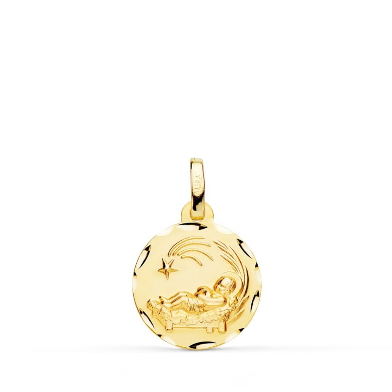 Medalla Oro Amarillo Niño Del Pesebre Tallada 14 Mm oro 18k