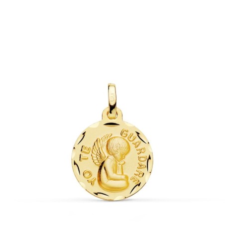 Medalla Oro Amarillo Tallada Angel " Yo Te Guardare " 16 Mm oro 18k