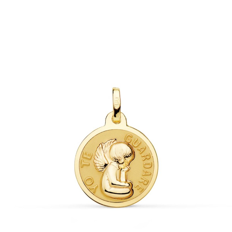 Medalla Oro Amarillo Angel " Yo Te Guardare " Brillo 16 Mm oro 18k