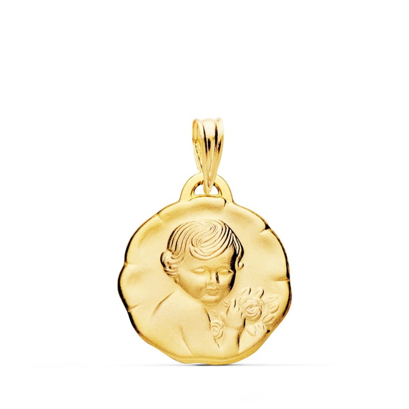 Medalla Oro Amarillo Angel Niño De La Flor 17 Mm oro 18k