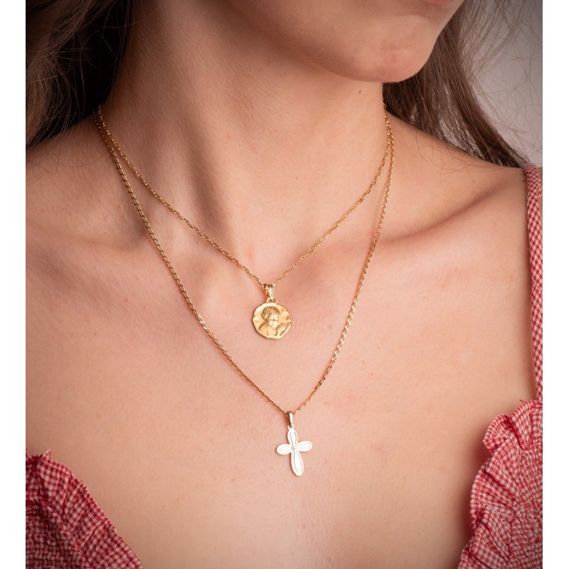 Medalla Oro Amarillo Angel Niño De La Flor 17 Mm oro 18k