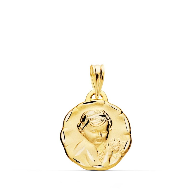 Medalla Oro Amarillo Angel Querubin Tallado 15 Mm oro 18k
