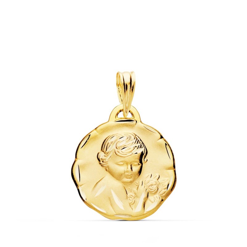 Medalla Oro Amarillo Angel Querubin Tallado 19 Mm oro 18k