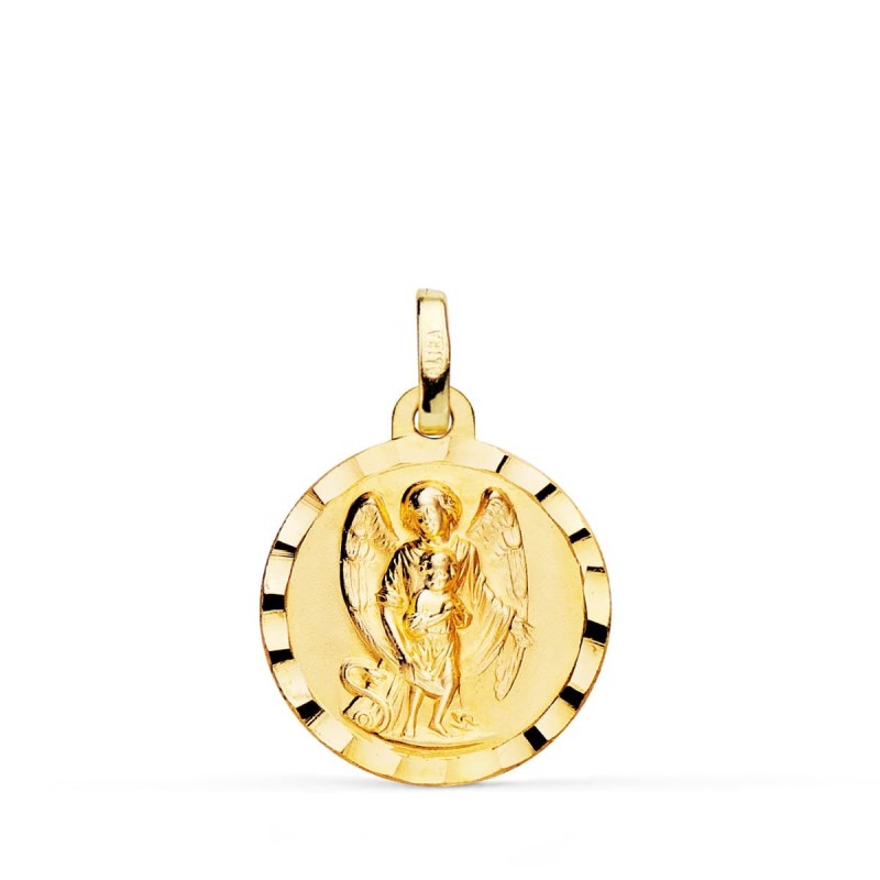 Medalla Oro Amarillo Angel De La Guarda Borde Tallado 18 Mm oro 18k
