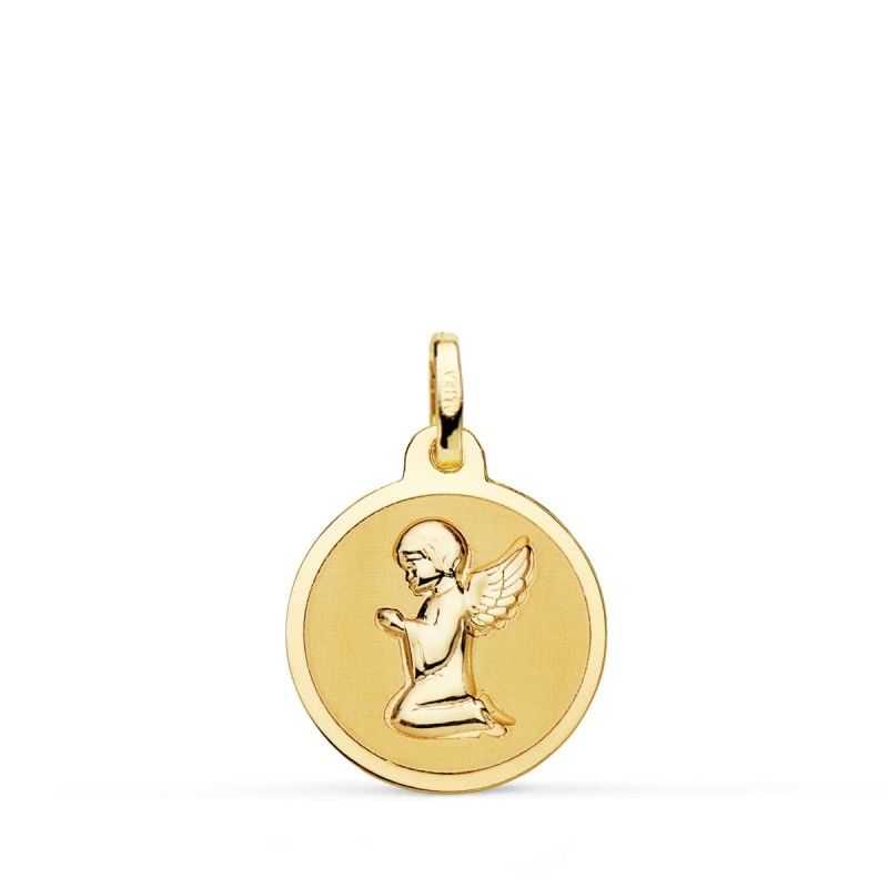 Medalla Oro Amarillo Angelito Rezando Brillo 16 Mm oro 18k