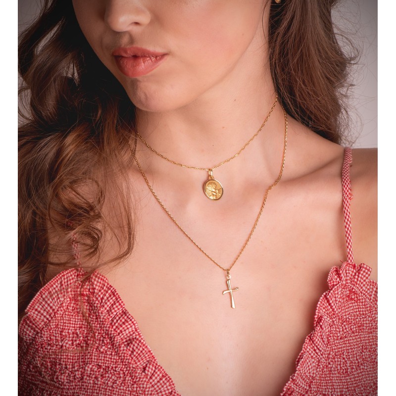 Medalla Oro Amarillo Angel Burlon Con Paloma Bisel 16 Mm oro 18k