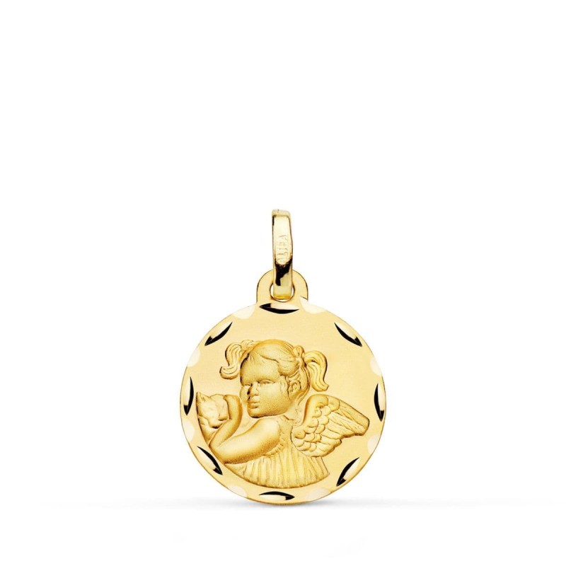 Medalla Oro Amarillo Angel Niña Revoltosa Tallada 16 Mm oro 18k