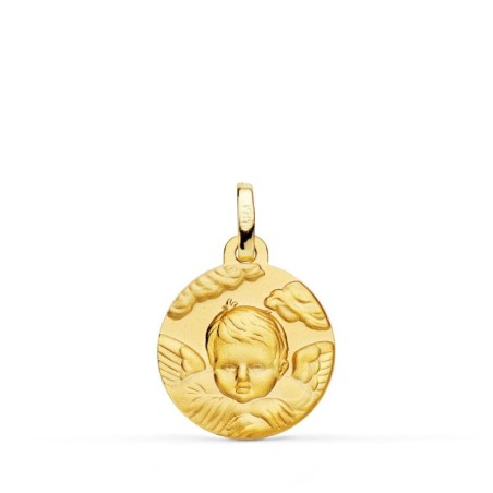 Medalla Oro Amarillo Angel Niño En La Nube Matizado. 16 Mm oro 18k