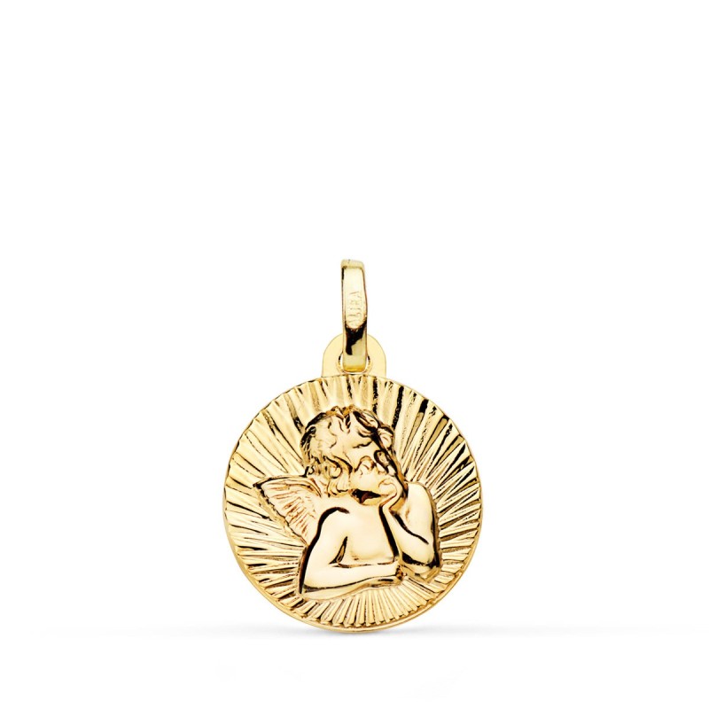 Medalla Oro Amarillo Angelito Burlon Estriado En Brillo 14 Mm oro 18k