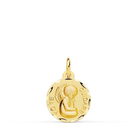 Medalla Oro Amarillo Angelito "Yo Te Cuidare" Tallada. Medida: 14 Mm oro 18k