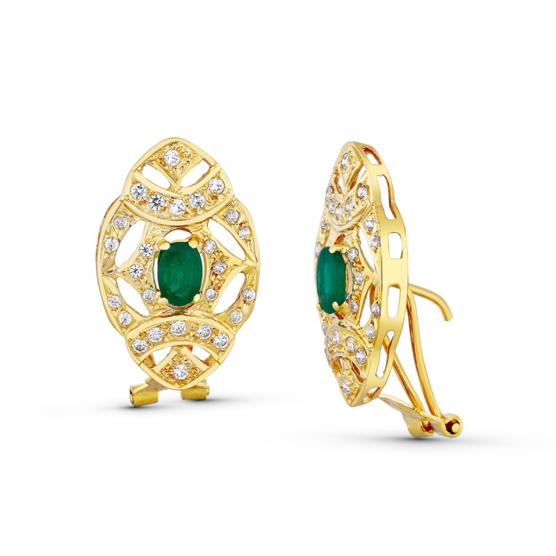 Pendientes Oro Amarillo Piedra Fina 24X14 Mm Cierre Omega oro 18k