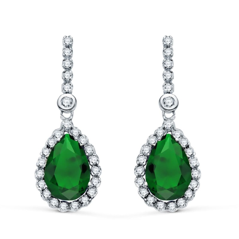 Pendientes Oro Blanco Dos Cuerpos Con Piedra Azul 12 X 8Mm. 33X12Mm Cierre Presion oro 18k