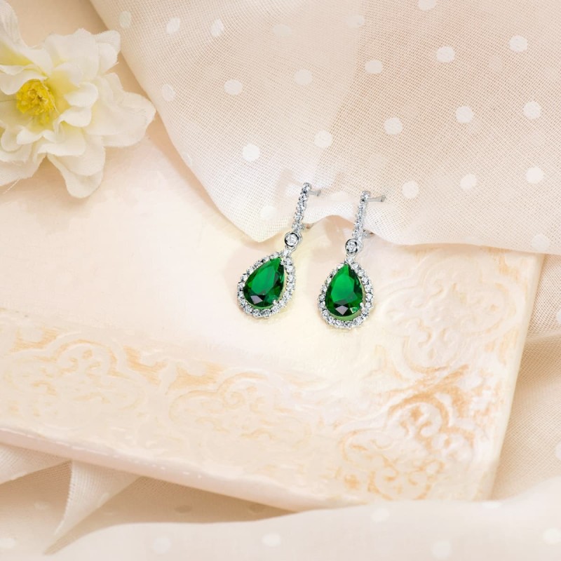 Pendientes Oro Blanco Dos Cuerpos Con Piedra Azul 12 X 8Mm. 33X12Mm Cierre Presion oro 18k