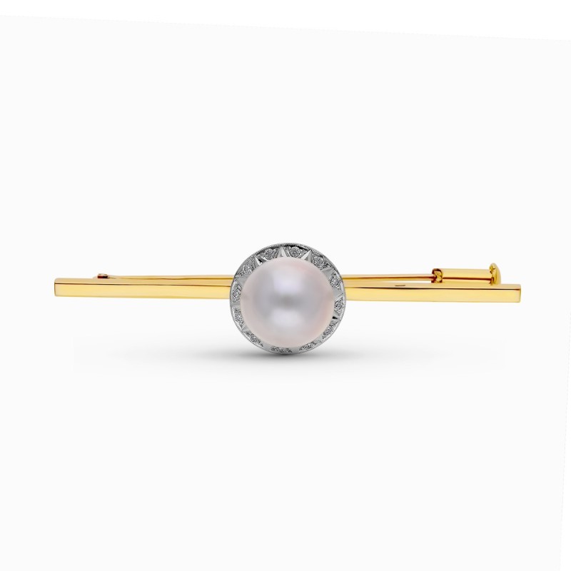 Alfiler Oro Bicolor Perla Japonesa 57X14 Mm oro 18k