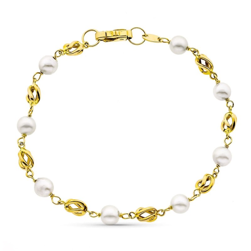 Pulsera Oro Amarillo 17Cm Jaula Y Perla Cultivada De 5.50 Mm oro 18k