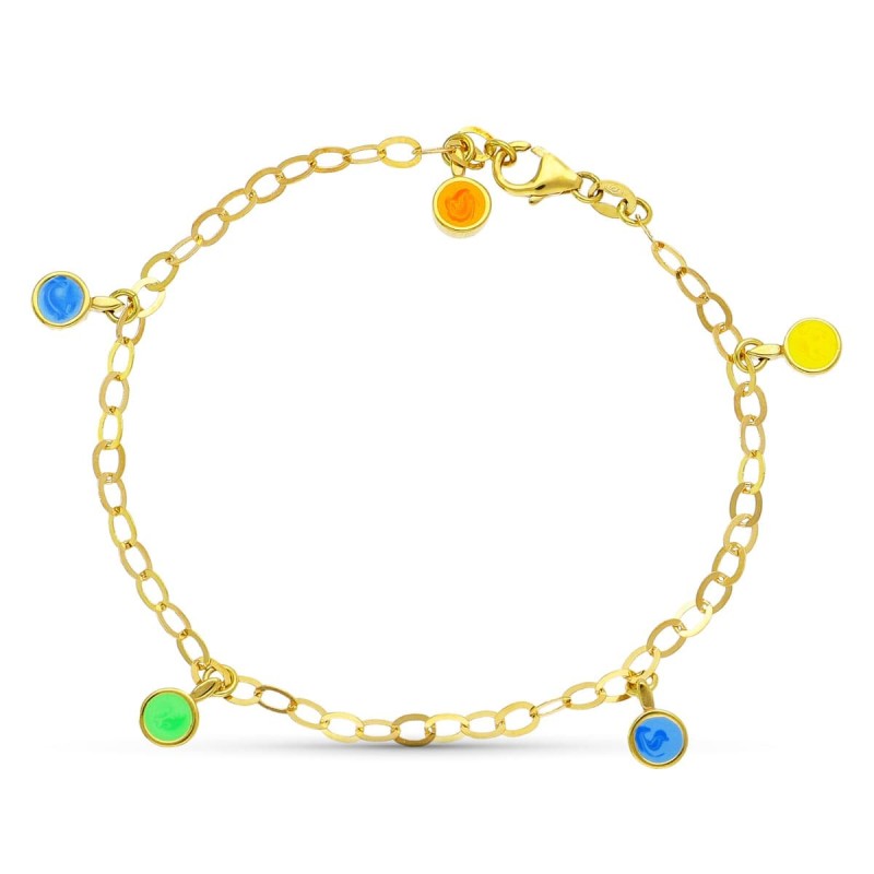 Pulsera Oro Amarillo Fetiches Colores. 18Cm oro 18k