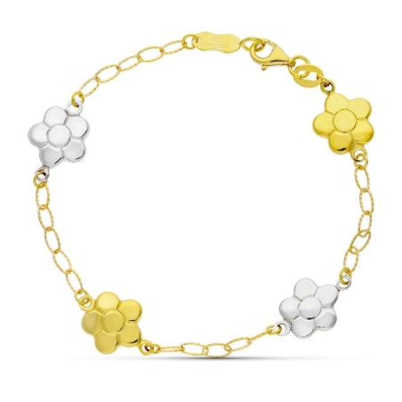 Pulsera Oro Bicolor Flores 17Cm oro 18k