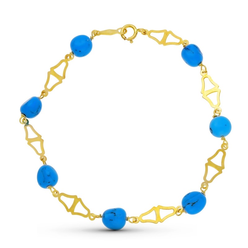 Pulsera Oro Amarillo Turquesas 18Cm oro 18k