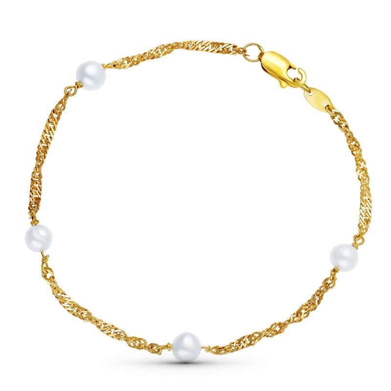 Pulsera Oro Amarillo Perla 5 Mm Singapur 19Cm oro 18k