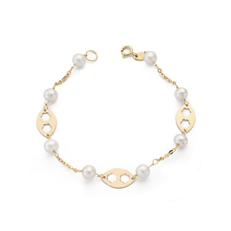 Pulsera Comunion Oro Amarillo Perla 5.5 Mm 17.50Cm oro 18k