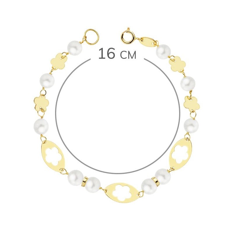 Pulsera Comunion Oro Amarillo Perla 5.5 Mm 16Cm oro 18k