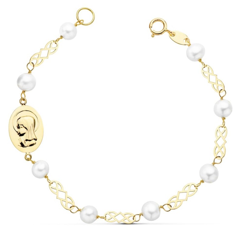 Pulsera Comunion Oro Amarillo Perla 5 Mm 16.5Cm oro 18k