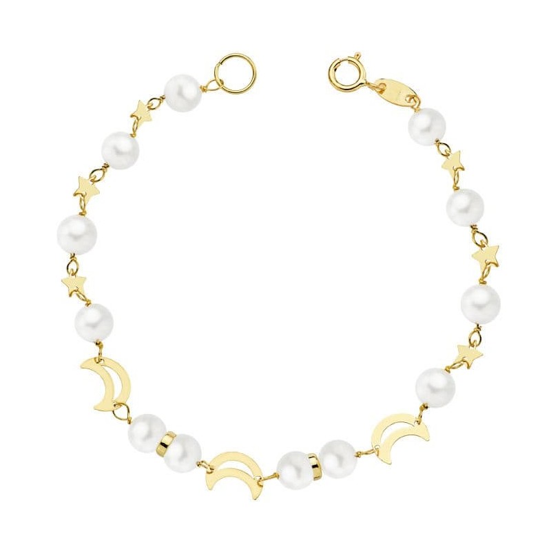 Pulsera Oro Amarillo Comunion Perla 5 Mm 17Cm oro 18k