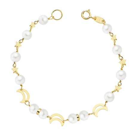 Pulsera Oro Amarillo Comunion Perla 5 Mm 17Cm oro 18k