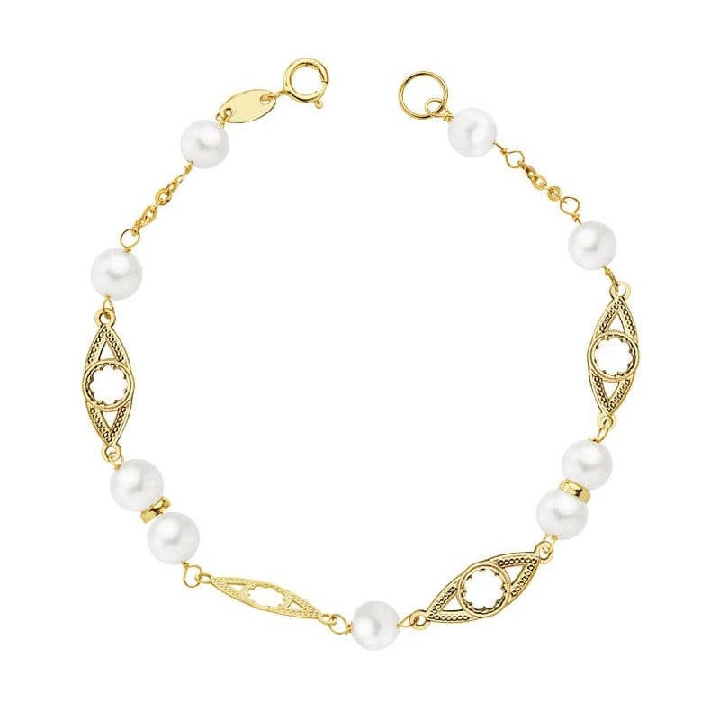 Pulsera Oro Amarillo Comunion Perla 5 Mm 17Cm oro 18k