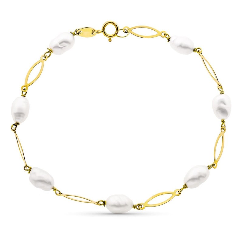 Pulsera Entrepieza Y Perla Oro Amarillo 16.5 Cm Perla 4 Mm oro 18k