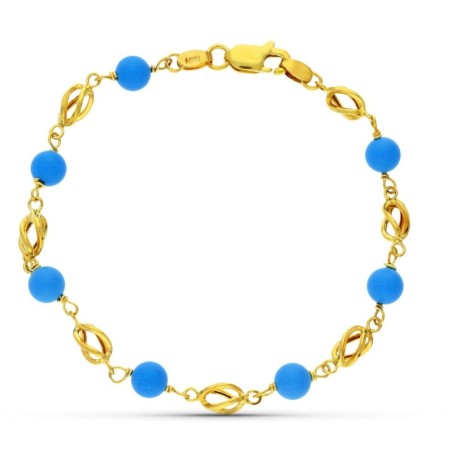 Pulsera Oro Amarillo Jaula Turquesa 17Cm oro 18k