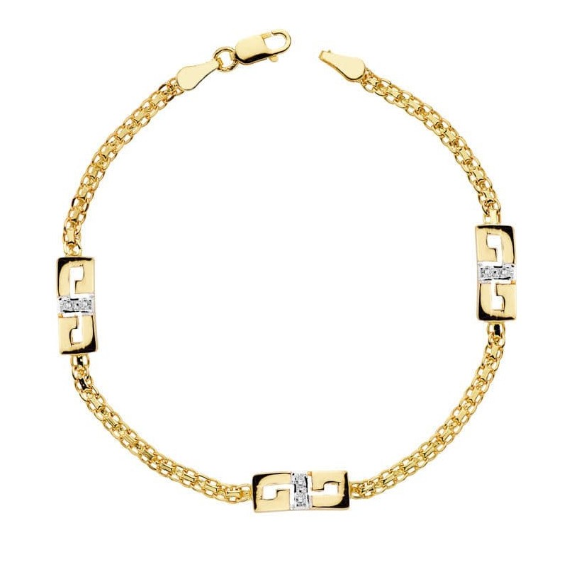 Pulsera Bicolor Circonita 17Cm oro 18k