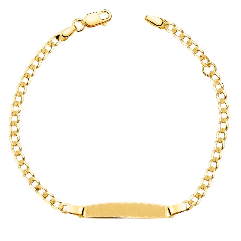 Esclava Oro Amarillo Barbada Maciza 2,5Mm. Placa Chapa: 25X4Mm. Largo 14,5 2 Cm oro 18k