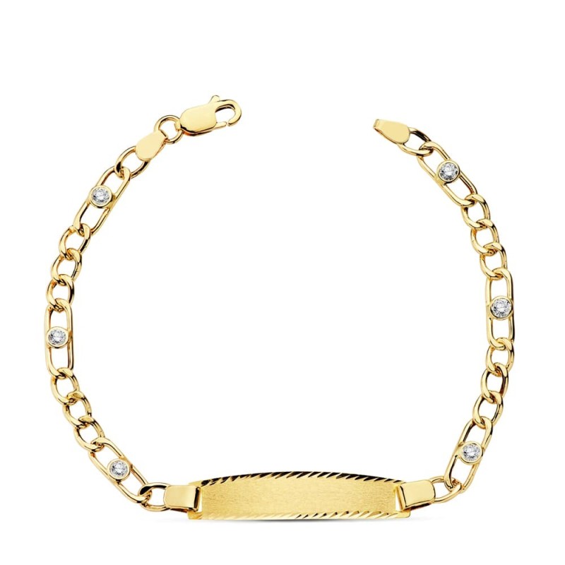 Pulsera Esclava Oro Amarillo Hueca Circonita 18.5 Cm oro 18k