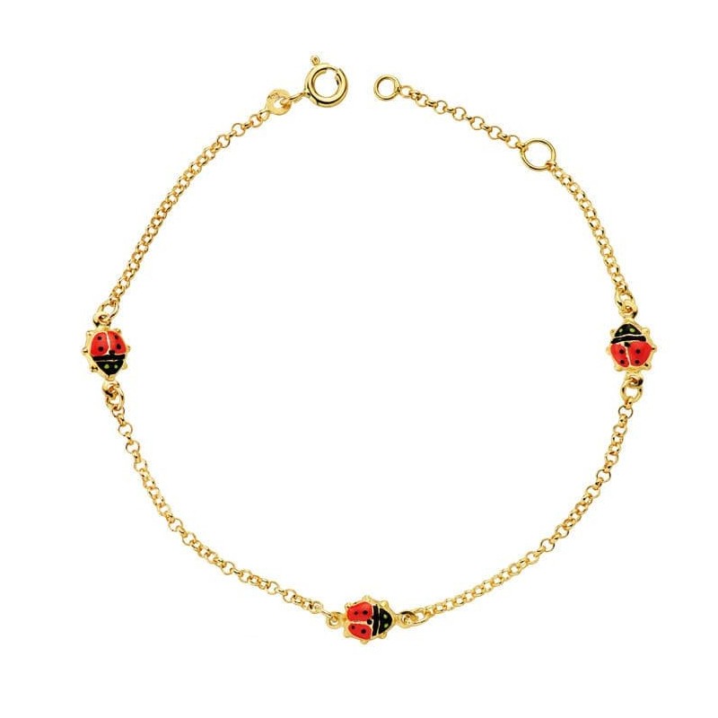 Pulsera Oro Amarillo Mariquitas Esmalte 17.50Cm oro 18k