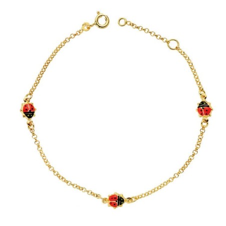 Pulsera Oro Amarillo Mariquitas Esmalte 17.50Cm oro 18k
