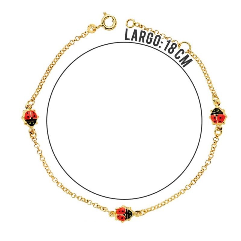 Pulsera Oro Amarillo Mariquitas Esmalte 17.50Cm oro 18k
