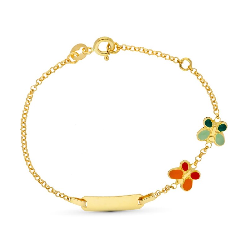 Esclava Oro Amarillo Mariposas Esmalte 16Cm oro 18k