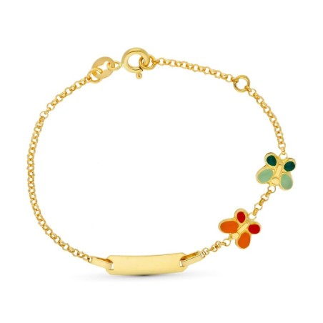 Esclava Oro Amarillo Mariposas Esmalte 16Cm oro 18k