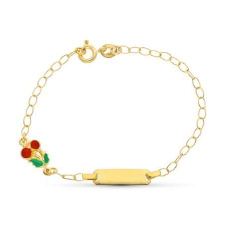 Esclava Oro Amarillo Cerezas Esmalte 16.5 Cm oro 18k